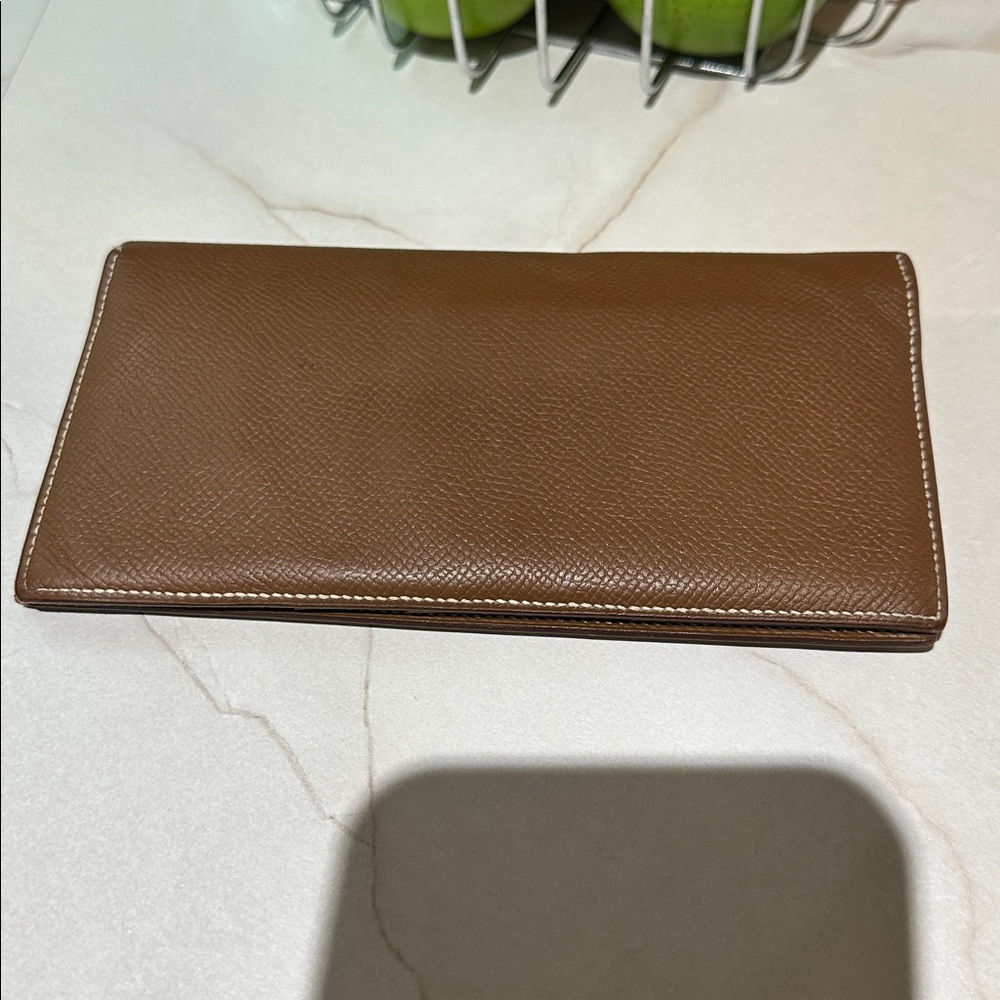Authentic Hermes Gold/Brown Epson Leather Long Wallet